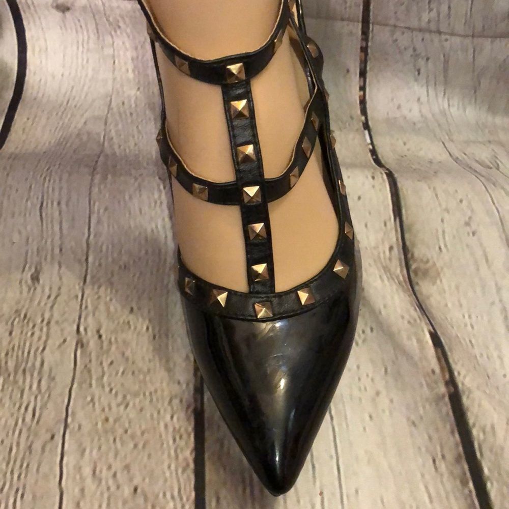 Jojo Cat Studded Glossy Black Stiletto Heels - Picture 10 of 14